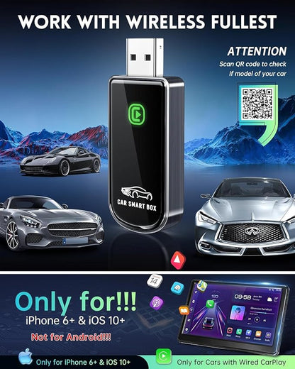 Wireless CarPlay Adapter for Apple iPhone iOS 10+ & Cars from 2015+, Mini Edition, Convert Factory Wired to Wireless CarPlay Dongle Plug & Play GPS Digital Media Receiver (Brushed Cobalt Blue)