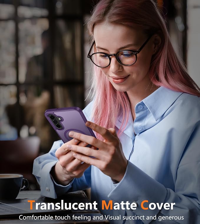 FNTCASE for Galaxy A26 5G Phone Case: Magnetic Matte Translucent Military Grade Drop Protection Cell Phone Cover - Slim Rugged Durable Shockproof Protective for Samsung A26 Cases - Purple