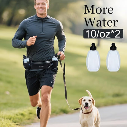 PYFK Running Belt with Water Bottles, Hydration Belt for Men and Women, Water Bottle Holder Running Pouch Water Belt, Fanny Pack Fits 7 inches Phones, Waist pack for Runner Jogging