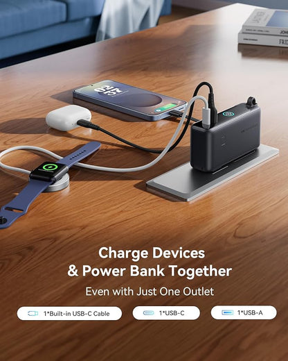 INIU Portable Charger, 10000mAh 30W Fast Charging Power Bank, Built-in USB C Cable and Foldable AC Plug, Travel Essentials Battery Pack for iPhone 16 15, Samsung S25 S24, MacBook