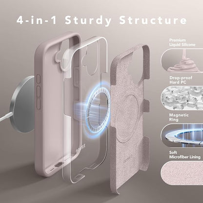 GONEZ Magnetic for iPhone 16 Case, Compatible with MagSafe, [Screen Protector + Camera Lens Protector], Liquid Silicone Shockproof Protective Phone Case for iPhone 16 6.1", Light Taro