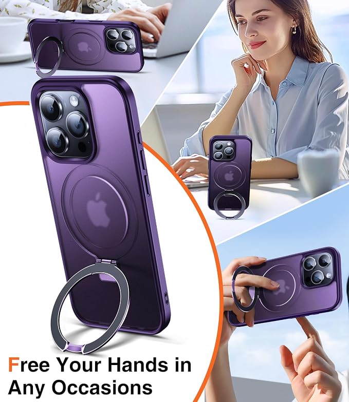 Chicfun 3-in-1 [Magnetic+Kickstand+Ring Holder] for iPhone 16 Pro Case with Stand Ring Holder， Compatible with MagSafe, Military Shockproof Kickstand Phone Case iPhone 16 Pro Cover Purple