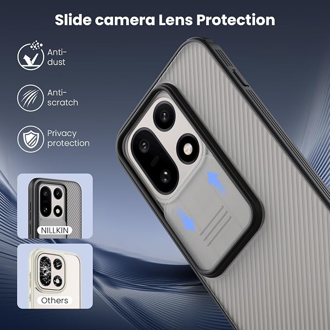 Nillkin for OnePlus 15 Clear Case with Slide Camera Cover, Full Camera Protection, Thin Slim Fit, Shockproof Protective, Camera Lens Protector, Phone Case for OnePlus 15 5G - Transparent Black ﻿
