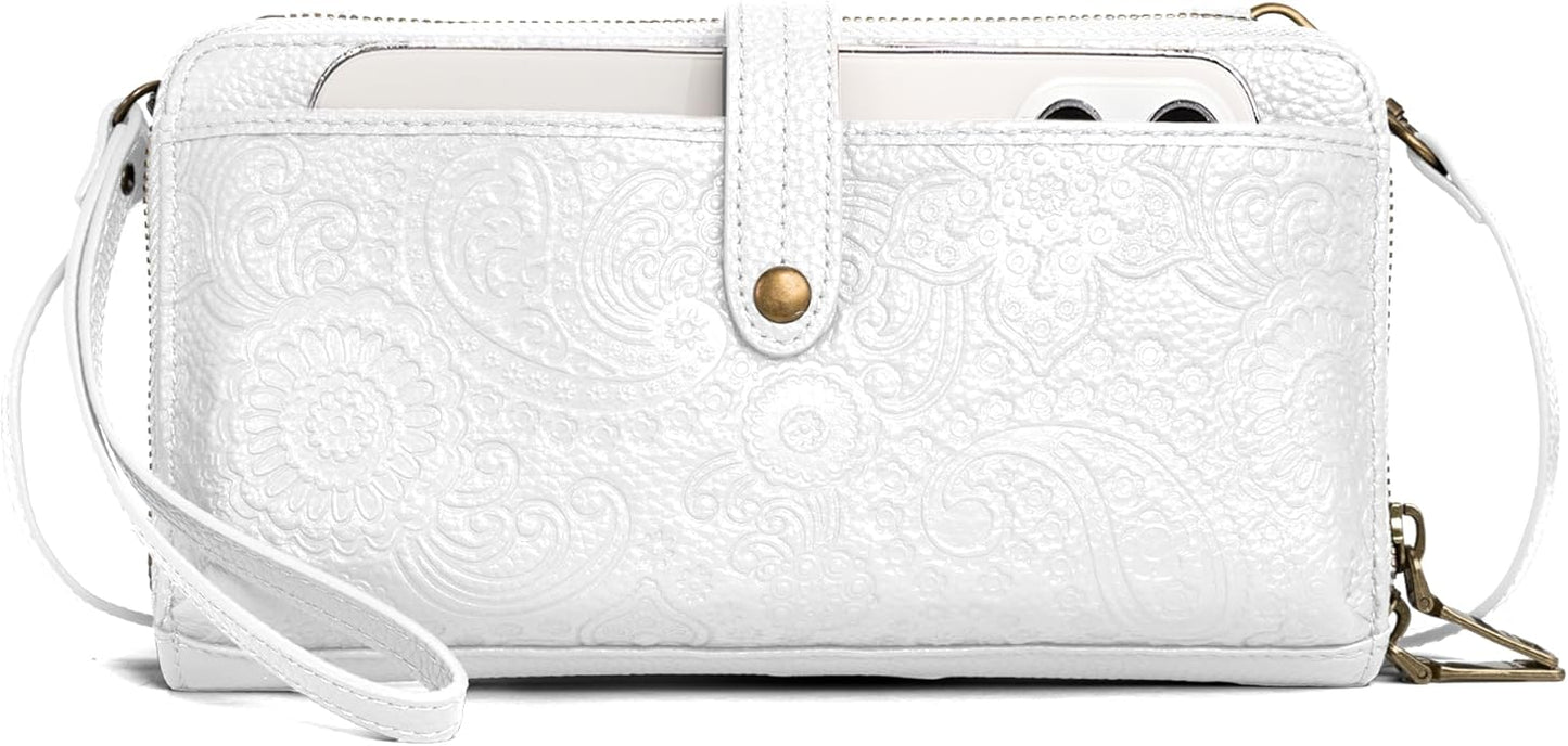 befen Leather Wristlet Wallet for Women Cell Phone Purse with Built in Wallet Vintage Leather Crossdody Bag Clutch Purse