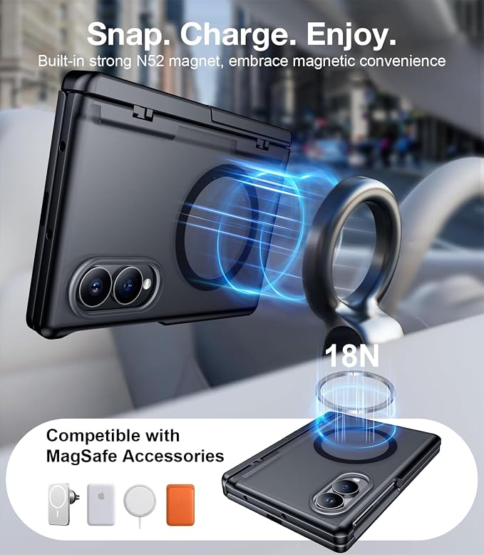 for Samsung Galaxy Z Fold 8 Case,[Compatible with MagSafe][Built-in HD Screen Protector & Kickstand][Hinge Protection] Translucent Matte Full-Body Shockproof Phone Case for Z Fold 8 Wide,Black