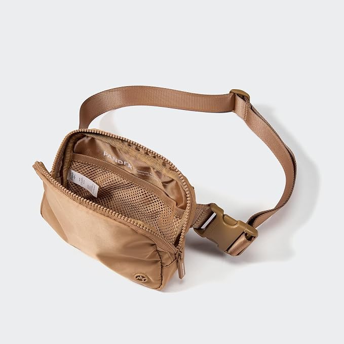 Pander Two Way Zipper Fanny Pack Nylon Everywhere Belt Bag for Women, Water Repellent Waist Packs, Crossbody Bags with Adjustable Strap (Caramel Brown).