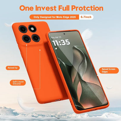 oakxco for Motorola Moto Edge 2025 Phone Case Liquid Silicone, Thin Slim Soft Rubber Gel TPU Plain Protective Simple Cover for Women Girl Cute, Matte Solid Color Aesthetic, Neon Orange
