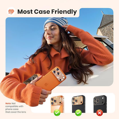 WSKEN for iPhone 17 Pro Max Camera Lens Protector Diamond Bling - [Not Easy to Fall][Strong Adsorption] Glitter Metal Aluminum Alloy Rear Camera Screen Cover Accessories, Cosmic Orange