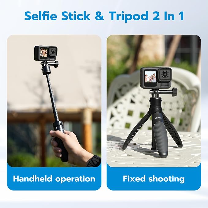 TELESIN 40cm/15.75'' Selfie Stick Tripod, Quick Release Portable Vlog Camera Selfie Stick Handle Grip Monopod for GoPro 13 12 11 10 Max/Insta360 X5/AKASO/DJI Osmo Action 6 5 pro Osmo Nano Accessories