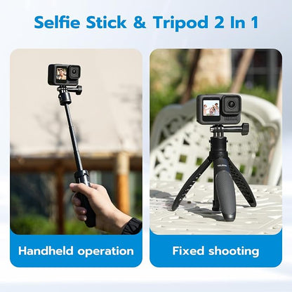 TELESIN 40cm/15.75'' Selfie Stick Tripod, Quick Release Portable Vlog Camera Selfie Stick Handle Grip Monopod for GoPro 13 12 11 10 Max/Insta360 X5/AKASO/DJI Osmo Action 6 5 pro Osmo Nano Accessories