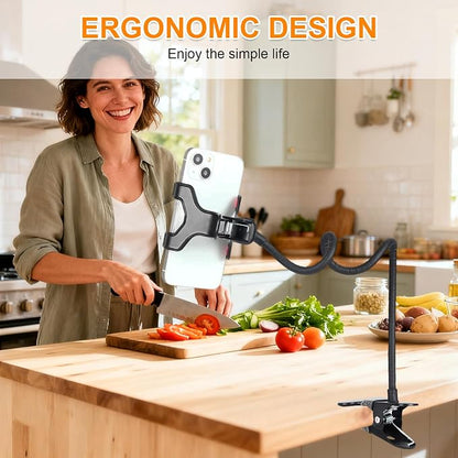 Gooseneck Phone Holder for Desk,Clip On Phone Holder for Bed,Flexible Long Arm Lazy Bracket,Cell Phone Stand Mount with Clamp for iPhone 16 Pro Max 15 14 13 X SE Series,for All 4"-7" Cellphone