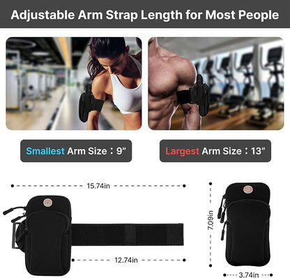 Running Armband, Adjustable Sports Band for Jogging, iPhone Workout Armband, Cell Pouch for Exercise Men Women (Black)