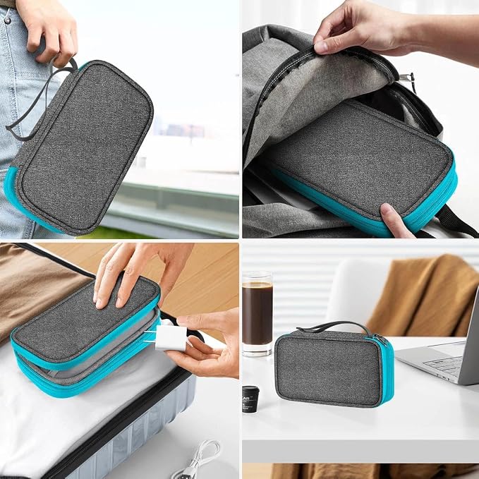 ZINMARK Portable Cable Organizer Case,Travel Pouch with Double-Layer Storage for Cables,Chargers,Earbuds & Phone,Gray Blue