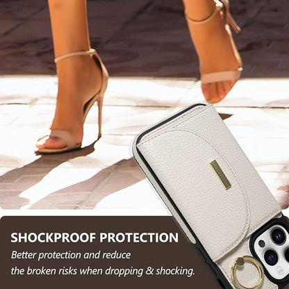 Keallce Wallet Case for iPhone 16 Pro Max 6.9'', Flip Case with Card Slots, Ring Holder Kickstand, PU Leather Protective Folio Cover for Women, Beige