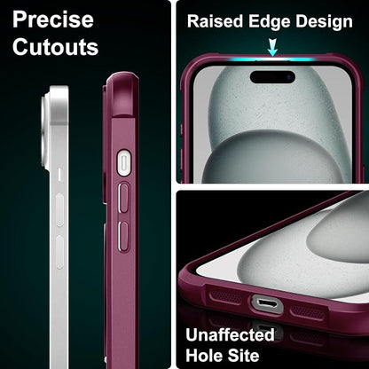 360° Magnetic Swivel Ring for iPhone 15 Plus case, Built-in Metal Stand and Ring Holder, Magsafe Compatible, Military Grade Protection, Shock and Vibration Resistant - Wine Red