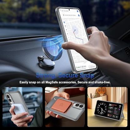 RMOCR for Samsung Galaxy S25 Edge Case with Screen Protector+Lanyard Wrist Strap,Magnetic Translucent Matte Rugged Slim Phone Cover Built in Invisible Kickstand [Fit for MagSafe],2025 Grey