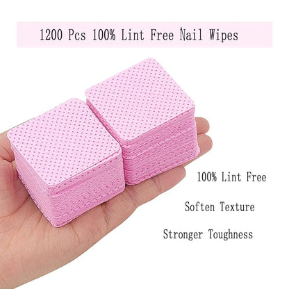 Lint Free Nail Wipes, 1200Pcs Pink Eyelash Extension Glue Cleaning Wipes, Absorbent Soft Non-Woven Fabric Gel Nail Polish Remover Pads, No Lint Nail Cotton Pads for Eyelash Extensions Nails Lash Glue