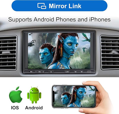 Double Din Car Stereo Radio Wireless CarPlay Wireless Android Auto, 7in Touchscreen Car Audio Receiver with Bluetooth,Rearview Camera,AM/FM, GPS Navigation,Mirror Link,Subwoofer,USB/AUX/SWC