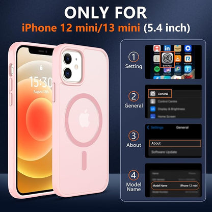 Pilaru for iPhone 12 mini Case & 13 mini Case [Compatible with Magsafe] Translucent Matte Magnetic Case,SlimThin Shockproof Military Grade Drop Protection Coverfor 12 mini/13 mini-Pink