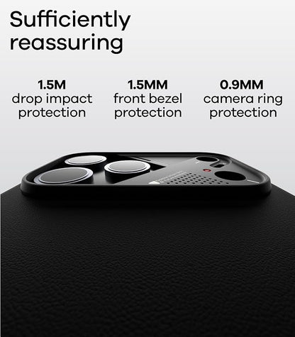 Aulumu A17 Vegan Leather CoolHyper iPhone 17 Pro Case | Camera Control | with Cooling Fins | Luxury Comfort | Compatible with MagSafe | Complete Wrap-Around - Black