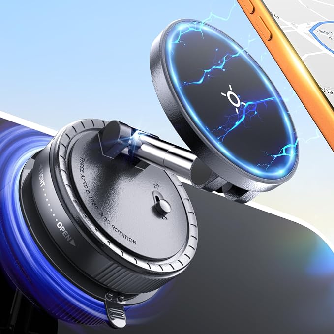 eSamcore Vacuum Magnetic Phone Holder for Car, for Magsafe Car Mount for Windshield, Foldable Stand Suction Cup for Mirror, Glass, Screen, Gym, Smooth Surfaces Compatible with iPhone