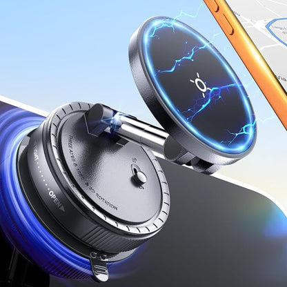 eSamcore Vacuum Magnetic Phone Holder for Car, for Magsafe Car Mount for Windshield, Foldable Stand Suction Cup for Mirror, Glass, Screen, Gym, Smooth Surfaces Compatible with iPhone