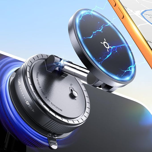 eSamcore Vacuum Magnetic Phone Holder for Car, for Magsafe Car Mount for Windshield, Foldable Stand Suction Cup for Mirror, Glass, Screen, Gym, Smooth Surfaces Compatible with iPhone