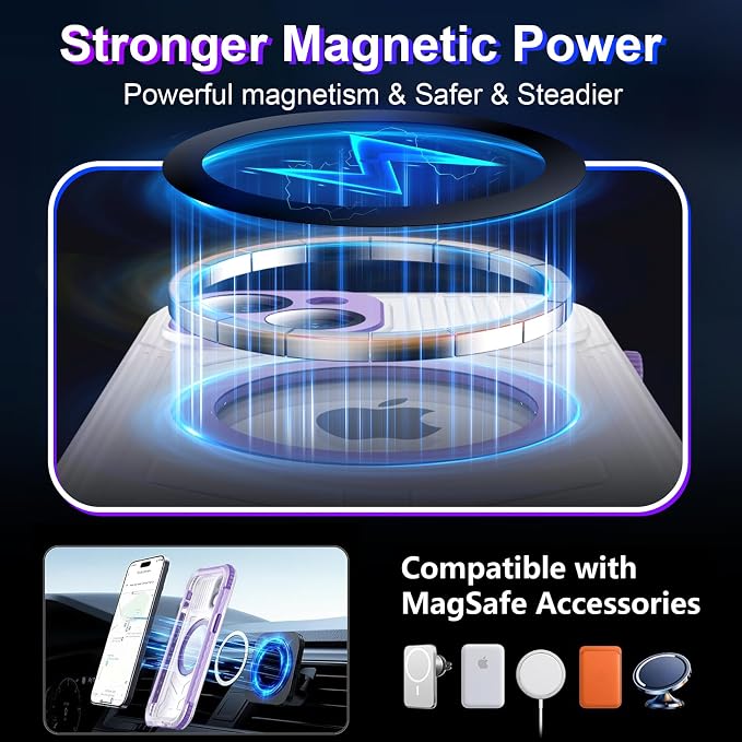Temdan Magnetic for iPhone 15 Case Waterproof,[Built-in Screen & Camera Protector][Full Body Shockproof][IP68 Underwater][Dustproof] Shockproof Phone Case for iPhone 15 6.1"-Purple