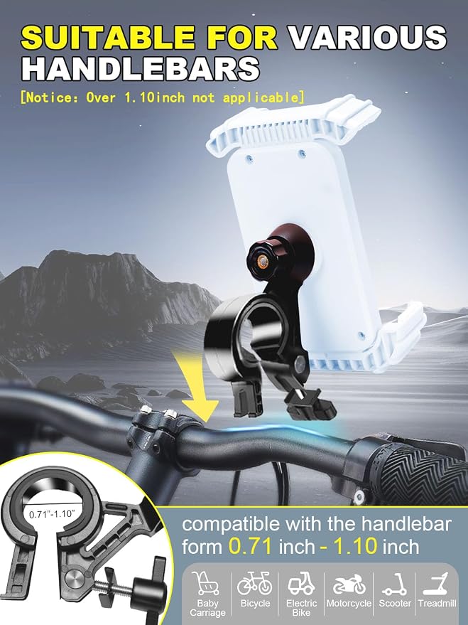 Bicycle Cell Phone Holder,Handlebar Motorcyle Bike Phone Holder,Handlebar Phone Clamp,1s Lock & Ultra-Stable,Silicone Wrapped Phone Mount,Phone Stand for E-Bike,Scooter,Stroller,ATV