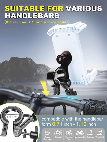 Bicycle Cell Phone Holder,Handlebar Motorcyle Bike Phone Holder,Handlebar Phone Clamp,1s Lock & Ultra-Stable,Silicone Wrapped Phone Mount,Phone Stand for E-Bike,Scooter,Stroller,ATV