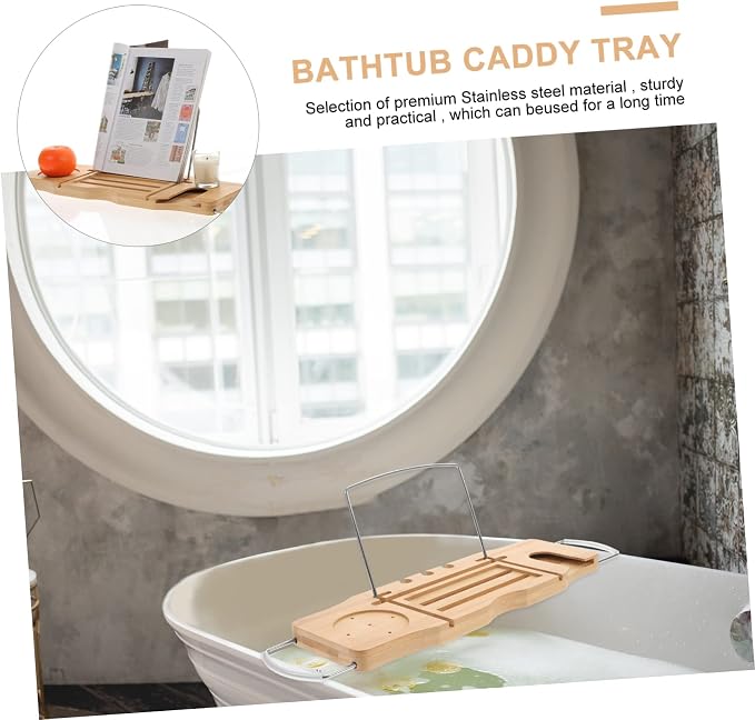 BESTOYARD Adjustable Bath Tray for Bathtub Non- Bath Tray Phone Holder Towel Storage for Relaxing Snacks Movies
