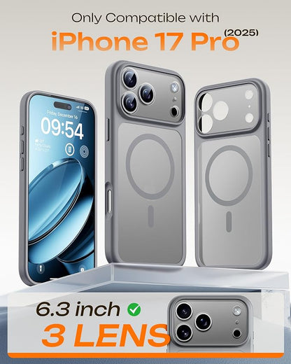 TOCOL for iPhone 17 Pro Case, Compatible with Magsafe Charger, Full Camera Protection, Translucent Matte Phone Case for 17 Pro 6.3 inch (Gray)