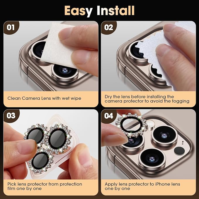 Xfilm for iPhone 16 Pro/16 Pro Max Camera Lens Protector Bling Individual Gear Design Diamond Ring 9H Hardness Scratchproof Protector, Stylish Phone Accessories, Case Friendly (Titanium Desert)
