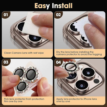 Xfilm for iPhone 16 Pro/16 Pro Max Camera Lens Protector Bling Individual Gear Design Diamond Ring 9H Hardness Scratchproof Protector, Stylish Phone Accessories, Case Friendly (Titanium Desert)