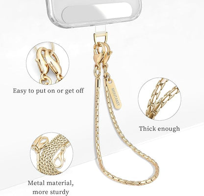 MOUTAKEY Phone Wrist Strap Metal Phone Chain Wristlet Strap Detachable iPhone Lanyard Wrist with 2 Tether Tabs iPhone Charm strap For Women girls Shopping Traveling Party Walking
