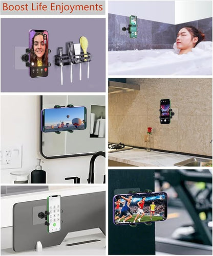 OCEANLOVE Wall Mount Universal Phone Holder, Self-Adhesive, Rotatable Ball, Waterproof, for iPhone Samsung, Google, All Smartphones, Shower Mirror Title Car Gym Bathroom Kitchen