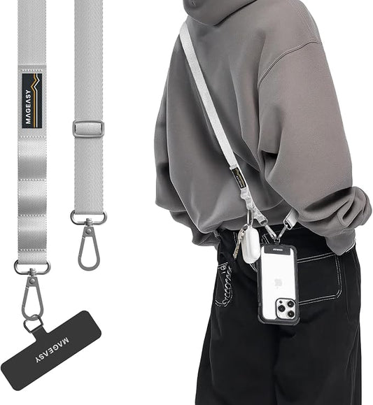 MAGEASY Universal Cell Phone Lanyard Crossbody - Anti-Theft Crossbody Phone Strap for iPhone 16 Pro Max & Most Smartphones, for Men & Women | 20mm (Galaxy Gray)