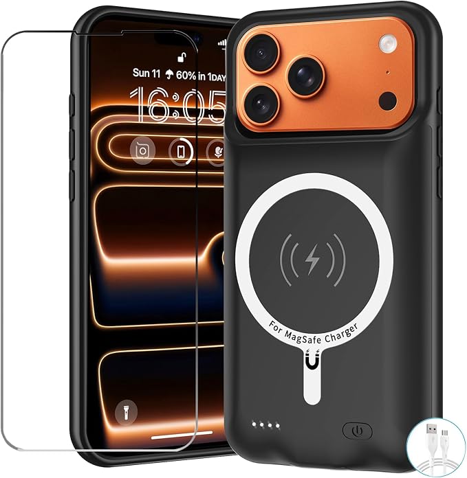 Battery Case for iPhone 17 Pro, 10000mAh Pack Rechargeable Charger Case Support Carplay with Wireless Charging Compatible for iPhone 17 Pro (6.3 inch) External Battery Charging Cover (Black)