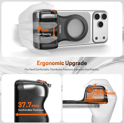 Magnetic Phone Camera Grip, Smartphone Holder Selfie Handle Snap with Wireless USB Remote Control & 1/4” Screw Mount, Camera Stabilizer for iPhone & Android Cellphone Selfie Vlog Video Live