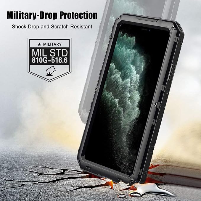Beasyjoy for iPhone 11 Pro Max Case Waterproof Metal Case Heavy Duty Built-in Screen Full Body Protective Shockproof Military Grade Black