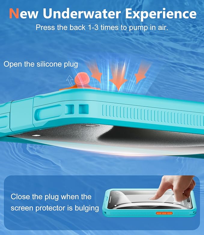 Underwater Phone Case for Snorkeling, [IP68 Waterproof] [Sensitive Inflated Touchscreen] [Precise Buttons], Only for 6.7" iPhone 15/14/13/12 Pro Max, iPhone 16/15/14 Plus, Teal