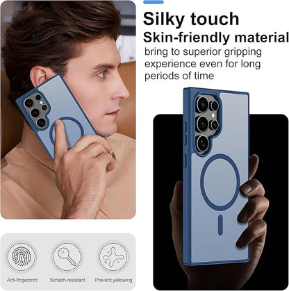 For Samsung Galaxy S24 Ultra Case [Compatible with Magsafe] Translucent Matte Magnetic Phone Case,Slim Thin Duty Shockproof Protection Cover with 2pc Screen Protector Case for S 24 Ultra-Dark blue