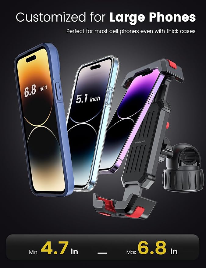 Pnitri 2025 New Upgraded Bike Phone Holder Handlebar - 1S Quick Install, Motorcycle Phone Mount, Bicycle Phone Holder fit Large Phone Case for iPhone Samsung, Dirt Scooter Mini Bike Accessories