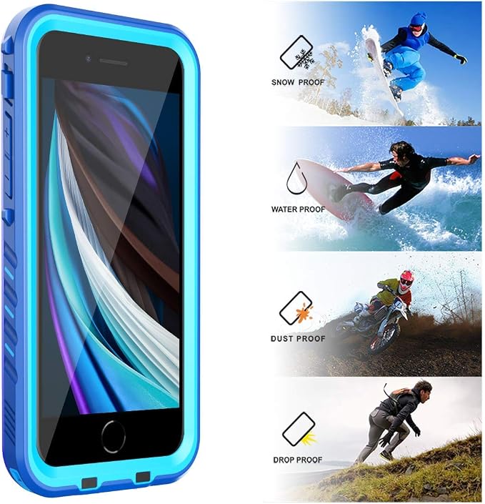 SPORTLINK Waterproof Case for iPhone SE 3rd 2022/iPhone SE 2nd 2020/iPhone 7/8 - Full Body Shockproof Dustproof Phone Screen Protector Rugged Waterproof Case for iPhone SE3/SE2/7/8 (Blue)