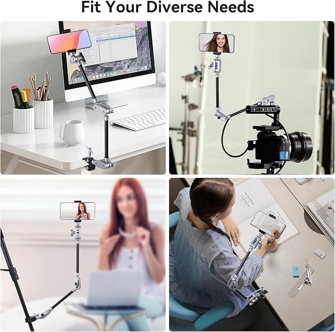 UTEBIT 22" Magic Arm w Clamp Mount, Desk Camera Mount Articulating Friction Boom w Arm 1/4" Thread Adapter, Overhead Desk Phone Mount for Video Light Webcam Microphone Action Camera Content Creators