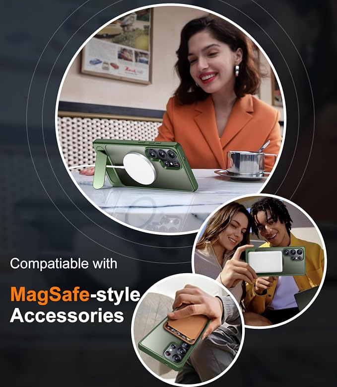Magnetic for Samsung Galaxy S25 Ultra Case, [Innovate Stand][Military Grade Drop Protection][Non Slip][Translucent Matte] Shockproof Phone Case for Galaxy S25 Ultra 6.9" 2025 -DarkGreen