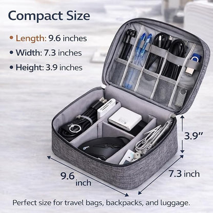 CARIGO Portable Electronics Organizer Bag, Double Layer Travel Gadget Organizer, Waterproof Digital Storage Case for Cables, Chargers, USB, SD Cards, Power Bank (Grey)