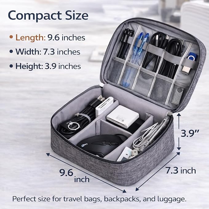 CARIGO Portable Electronics Organizer Bag, Double Layer Travel Gadget Organizer, Waterproof Digital Storage Case for Cables, Chargers, USB, SD Cards, Power Bank (Purple)