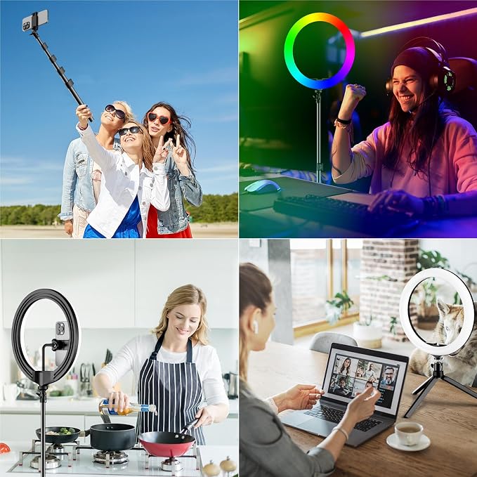 12" Selfie Ring Light with 73" Extendable Tripod Stand: PEYOU Desk Selfie Lights 38 Color Modes, Upgrade 3 in 1 Dimmable Adjustable Speed Ring Light for Makeup/TIK Tok/YouTube