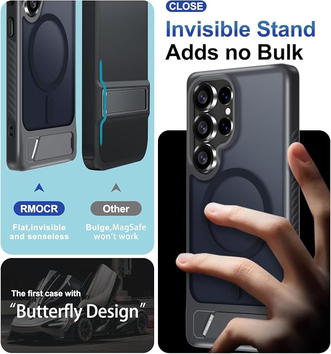 for Samsung Galaxy S25 Ultra Case with Screen Protector+Lanyard Wrist Strap,Magnetic Translucent Matte Rugged Slim Phone Cover Built in Invisible Kickstand [Fit for MagSafe],2025 Black